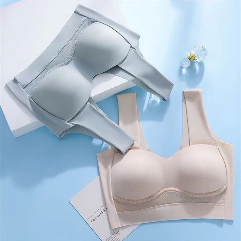 Lenjerie de corp de damă din mătase de gheață de vară fără urme adunate a fost mică, fără inel de oțel, sutien pentru femei în stil vestă adunată anti-slăbire