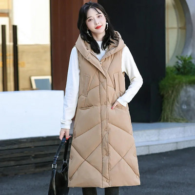 Nová dámska bavlnená vesta s dlhým rukávom a kapucňou, teplá bunda bez rukávov, dámska vesta, ležérna bavlnená prešívaná vesta, vesta Chaleco Mujer