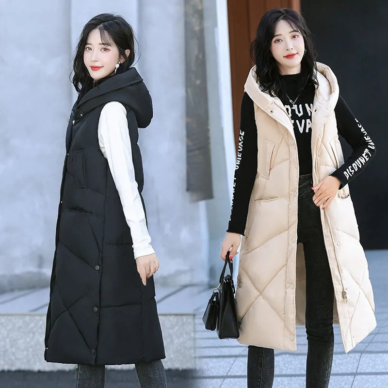 Nová dámska bavlnená vesta s dlhým rukávom a kapucňou, teplá bunda bez rukávov, dámska vesta, ležérna bavlnená prešívaná vesta, vesta Chaleco Mujer