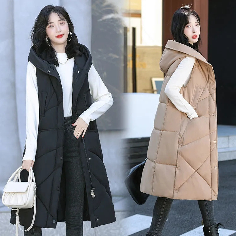 Nová dámska bavlnená vesta s dlhým rukávom a kapucňou, teplá bunda bez rukávov, dámska vesta, ležérna bavlnená prešívaná vesta, vesta Chaleco Mujer