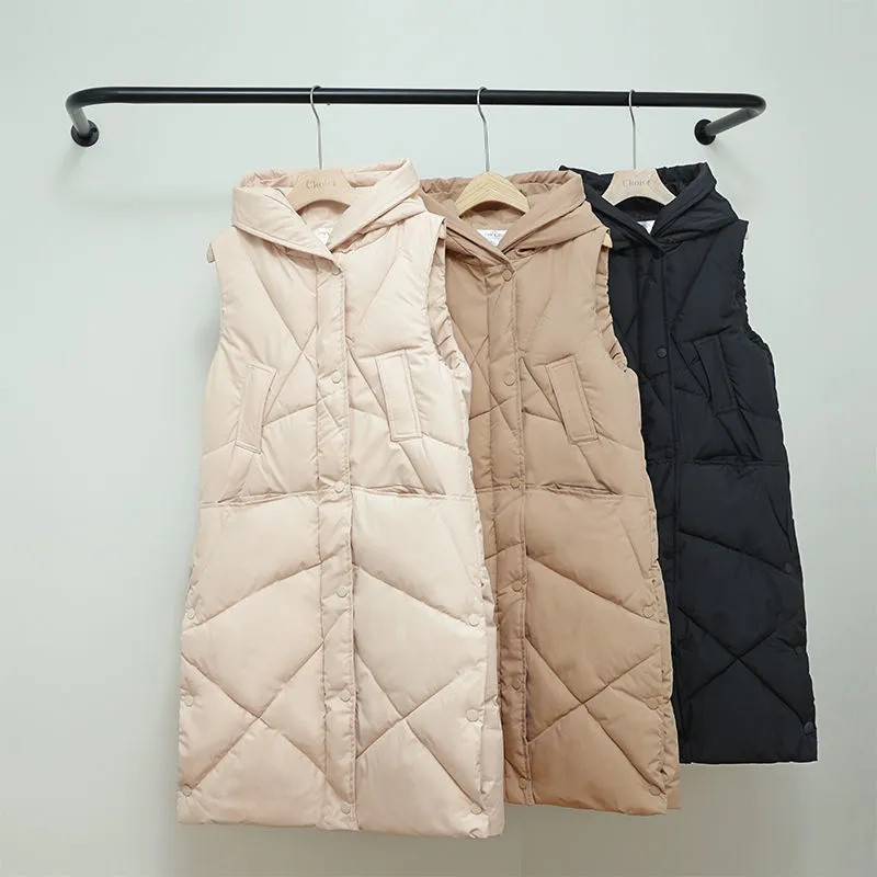 Nová dámska bavlnená vesta s dlhým rukávom a kapucňou, teplá bunda bez rukávov, dámska vesta, ležérna bavlnená prešívaná vesta, vesta Chaleco Mujer