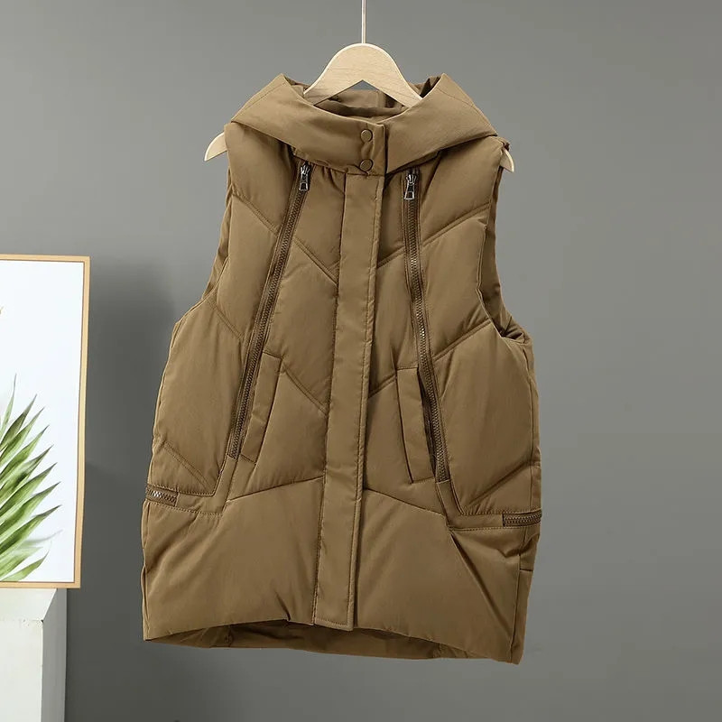 Jesen Zimska jakna Ženska donja pamučna vesta Kaput Nova kratka jakna bez rukava s kapuljačom Ženski prsluk Gornja odjeća Chaleco Mujer