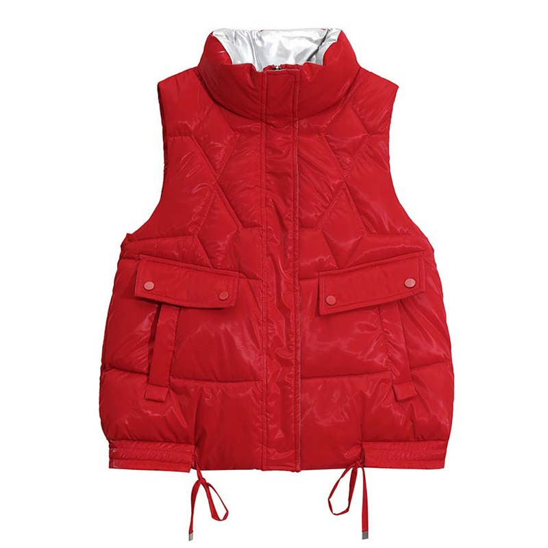 Jachetă de toamnă/iarnă 2023, vestă din bumbac, cu fața în jos, pentru femei, cu guler în picioare, scurtă, fără mâneci, vestă caldă pentru femei