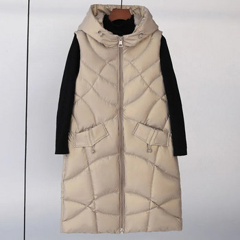 Χειμερινό μακρύ γιλέκο για γυναίκες με κουκούλα Βαμβακερό παλτό Γυναικείο χειμωνιάτικο αμάνικο μπουφάν με φερμουάρ Casual γυναικείο γιλέκο πανωφόρι