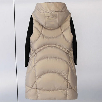 Χειμερινό μακρύ γιλέκο για γυναίκες με κουκούλα Βαμβακερό παλτό Γυναικείο χειμωνιάτικο αμάνικο μπουφάν με φερμουάρ Casual γυναικείο γιλέκο πανωφόρι