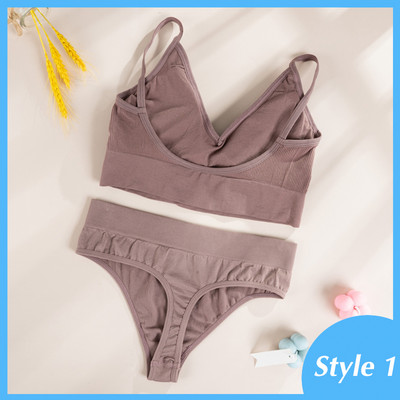 Komplet grudnjaka od 2 kom Ženski seksi grudnjak Seksi žensko donje rublje Rebrasti gornji dijelovi Bešavni grudnjak bez žica i seksi set gaćica