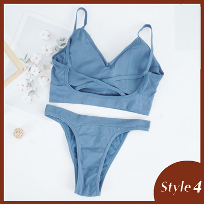 Komplet grudnjaka od 2 kom Ženski seksi grudnjak Seksi žensko donje rublje Rebrasti gornji dijelovi Bešavni grudnjak bez žica i seksi set gaćica