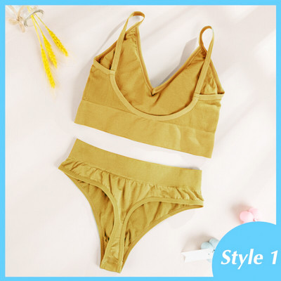 Komplet grudnjaka od 2 kom Ženski seksi grudnjak Seksi žensko donje rublje Rebrasti gornji dijelovi Bešavni grudnjak bez žica i seksi set gaćica