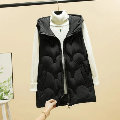 Moteriškos žieminės šiltos medvilnės paminkštintos pūkinės liemenės be rankovių parkas Striukė Liemenė Stora moteriška vėjo striukė su gobtuvu liemenė