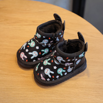Бебешки ботуши за сняг за момичета Зимни детски плюшени ботуши за глезени Карикатурен заек Бебешки памучни обувки Неплъзгащи се ветроустойчиви детски обувки на открито