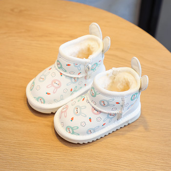 Бебешки ботуши за сняг за момичета Зимни детски плюшени ботуши за глезени Карикатурен заек Бебешки памучни обувки Неплъзгащи се ветроустойчиви детски обувки на открито