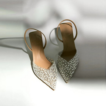 TRAF ZAZA Дамски сандали с висок ток със заострена глава Лято 2023 Секси дамски обувки Модни дамски помпи с перлена декорация