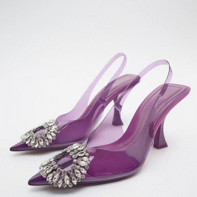 TRAF ZAZA Γυναικεία μυτερή κεφαλή ψηλοτάκουνα πέδιλα Καλοκαίρι 2023 Σέξι γυναικεία παπούτσια Μόδα μαργαριτάρι Διακόσμηση Slingback Woman Pumps