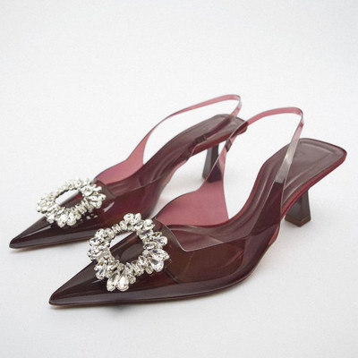 TRAF ZAZA Γυναικεία μυτερή κεφαλή ψηλοτάκουνα πέδιλα Καλοκαίρι 2023 Σέξι γυναικεία παπούτσια Μόδα μαργαριτάρι Διακόσμηση Slingback Woman Pumps