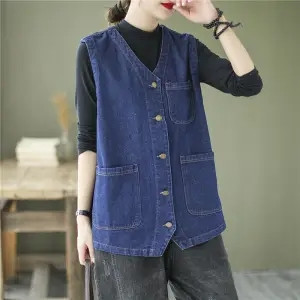 Traper prsluci Ženski korejski retro jednobojni Harajuku ležerni modni univerzalni jednostavni ulični džepovi novi dizajn ugodan prsluk Femme