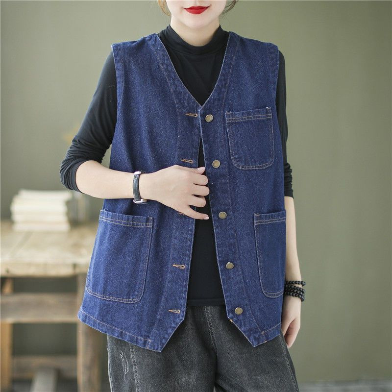 Traper prsluci Ženski korejski retro jednobojni Harajuku ležerni modni univerzalni jednostavni ulični džepovi novi dizajn ugodan prsluk Femme