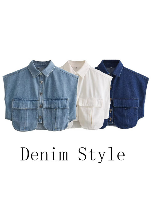 Foridol Plava traper jakna bez rukava, osnovni prsluk, kaput, ženski jesenski kaput na kopčanje, jakna, ženska odjeća, bluza, majice, majice, 2023.