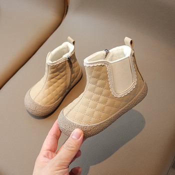 Φθινοπωρινές χειμερινές βρεφικές μπότες για κορίτσια Παιδικά παπούτσια Εξωτερικά αντιολισθητικά παιδικά παπούτσια αδιάβροχα αντιανεμικά δαντέλα Παιδικά βελούδινα μποτάκια