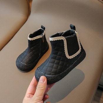 Есен Зима Бебешки ботуши за момичета Детски обувки Външни неплъзгащи се детски обувки Водоустойчиви ветроустойчиви дантелени детски плюшени ботуши