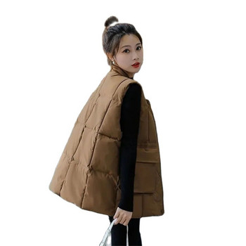 Φθινόπωρο Χειμώνας 2023 Γυναικεία πουπουλένια βαμβακερά γιλέκα Μπουφάν με κολάρο Αμάνικο σακάκι Κορεάτικο πολυχρηστικό χοντρό γυναικείο γιλέκο πάρκα