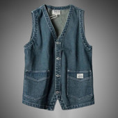 Džinsinė striukė be rankovių Vyriški klasikiniai madingi medvilniniai liemenės, liemenės, laisvalaikis, didelio dydžio kaubojų liemenė, hiphopo gatvės drabužiai