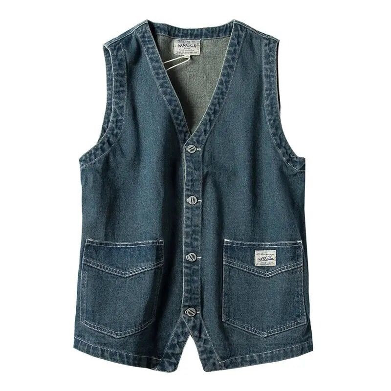 Džinsinė striukė be rankovių Vyriški klasikiniai madingi medvilniniai liemenės, liemenės, laisvalaikis, didelio dydžio kaubojų liemenė, hiphopo gatvės drabužiai