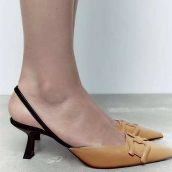 Zaza 2023 Есен Нови дамски сандали на висок ток Каки с отворена пета Темперамент Плитка уста Baotou Задна каишка Обувка Muller на висок ток