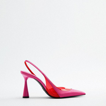 Γυναικεία Ψηλοτάκουνα Παπούτσια Καλοκαίρι Νέο 2023 WSL TRAF Κομψό ροζ κόκκινο διαφανές διακοσμητικό Μόδα σανδάλια με μυτερές αντλίες στιλέτο