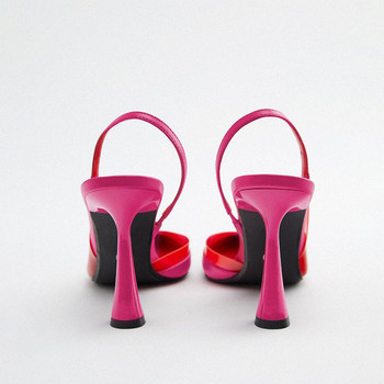 Дамски обувки на висок ток Летни нови 2023 г. WSL TRAF Шик, розово червено, модни сандали с прозрачен декор, остри обувки на шпилки