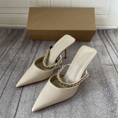 Ženske sandale na visoku petu Mule 2023 WSL TRAF metalni lanac s ukrasom crne stiletto modne cipele Ljetne ženske sandale s naramenicama