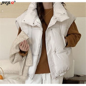 Φθινοπωρινό χειμερινό αμάνικο βαμβακερό γιλέκο γυναικείο μονόχρωμο Απλό φαρδύ streetwear παντός αγώνα Χοντρό ζεστό γυναικείο γιλέκο