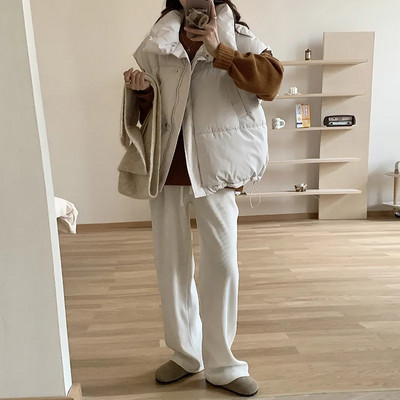 Φθινοπωρινό χειμερινό αμάνικο βαμβακερό γιλέκο γυναικείο μονόχρωμο Απλό φαρδύ streetwear παντός αγώνα Χοντρό ζεστό γυναικείο γιλέκο