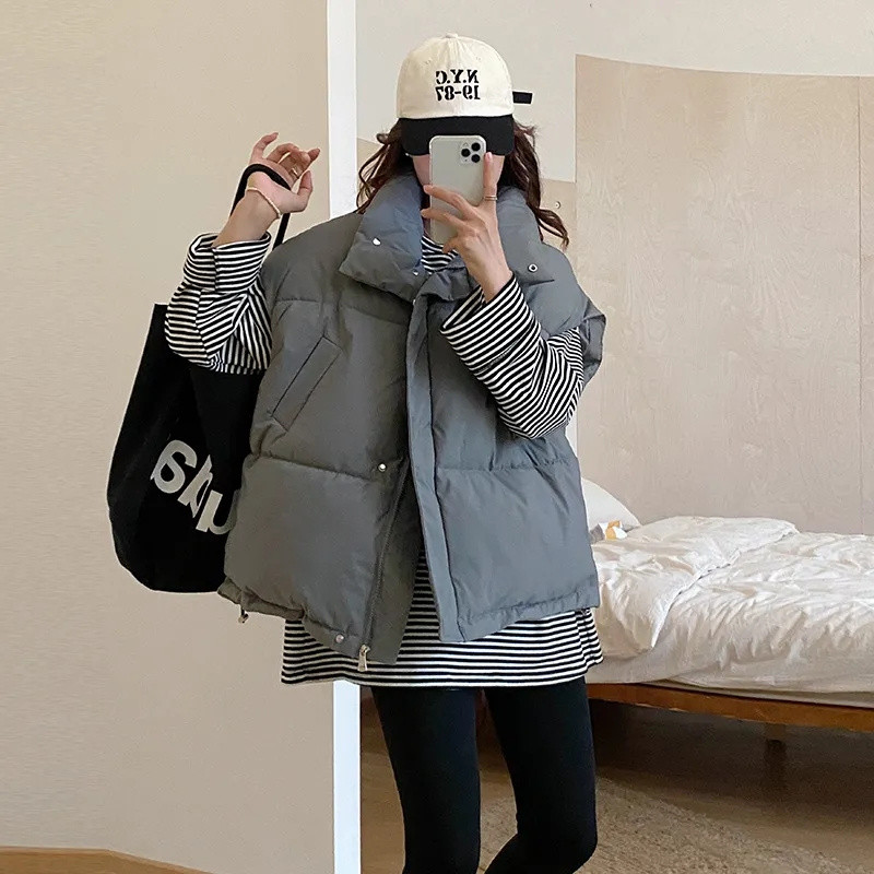 Φθινοπωρινό χειμερινό αμάνικο βαμβακερό γιλέκο γυναικείο μονόχρωμο Απλό φαρδύ streetwear παντός αγώνα Χοντρό ζεστό γυναικείο γιλέκο