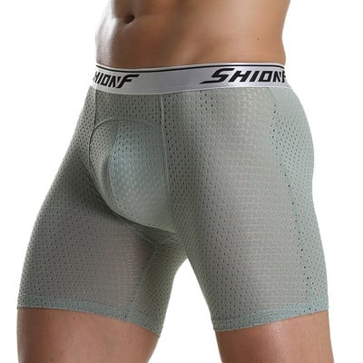 9XL Ανδρικά Mesh Long Boxers Cuecas Homme Breathable Long Leg Μεγάλο Μέγεθος Σώβρακο Σέξι πουγκί πέους Boxer Σορτς από μετάξι πάγου