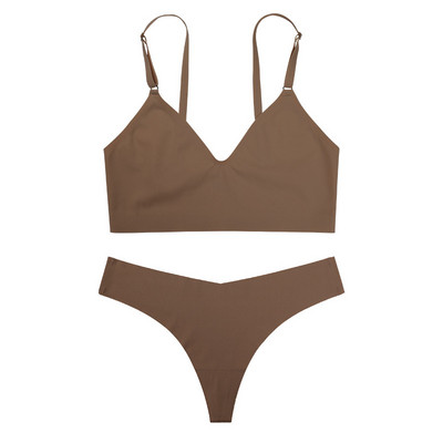 Set de sutien fără sudură pentru femei, tanga sexy, chiloți cu talie joasă, sutien fără sârmă, lenjerie, sutien, mătase de gheață, set de lenjerie de corp pentru femei