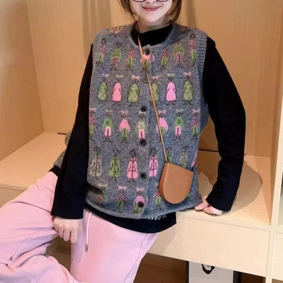 Ženski prsluk za pletenje Jesen, novi dolazak, jednoredno kopčanje, opušteni, modni, vintage modni kardigani, kaput s prslukom Femme