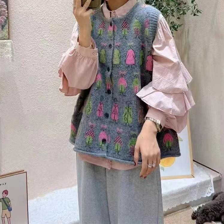 Ženski prsluk za pletenje Jesen, novi dolazak, jednoredno kopčanje, opušteni, modni, vintage modni kardigani, kaput s prslukom Femme