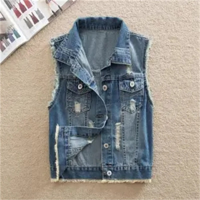 6XL Ανοιξιάτικο και Καλοκαίρι σκισμένο τζιν γιλέκο Γυναικείο μικρό παλτό αμάνικο γυναικείο γιλέκο