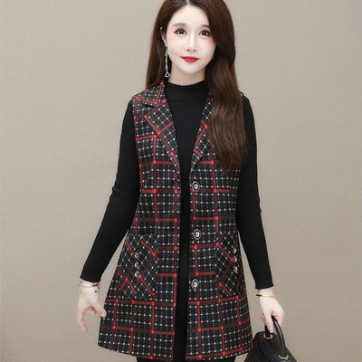 Vestă de toamnă pentru femei Jachetă în carouri nouă, fără mâneci, cu un singur piept, vestă pentru femei, de vârstă mijlocie, pentru femei, haină subțire, Topuri 5XL