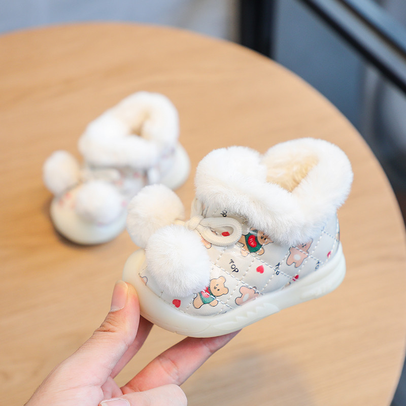 Jesenné a zimné dievčenské snehové čižmy, kreslené detské topánky, zahustené plyšové detské vonkajšie topánky, vetruodolné, nepremokavé detské topánky