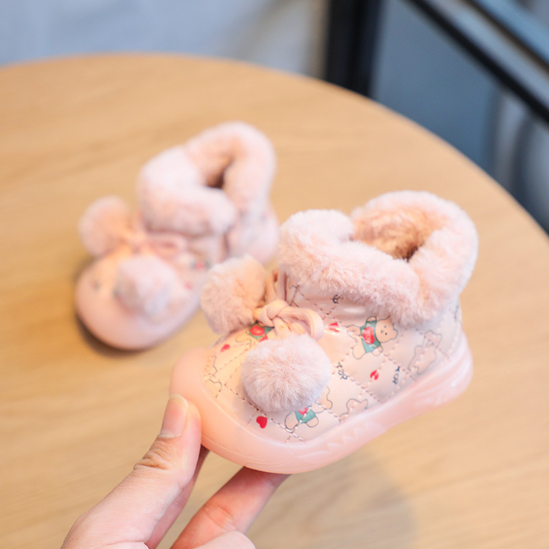 Jesenné a zimné dievčenské snehové čižmy, kreslené detské topánky, zahustené plyšové detské vonkajšie topánky, vetruodolné, nepremokavé detské topánky