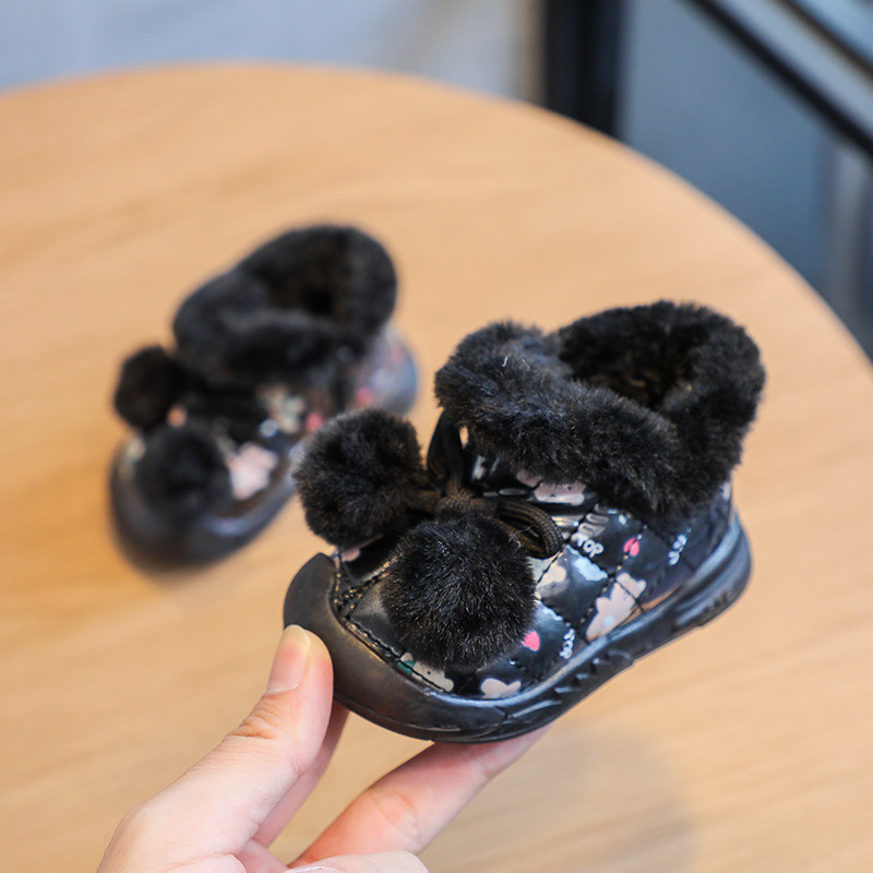 Jesenné a zimné dievčenské snehové čižmy, kreslené detské topánky, zahustené plyšové detské vonkajšie topánky, vetruodolné, nepremokavé detské topánky