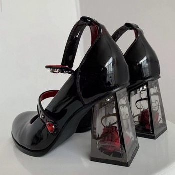 Пънк готически обувки с високи токчета Дамски 2023 г. Нови лачени обувки с розов ток Лолита Дамски Y2K каишки на глезена Черни обувки на Мери Джейн