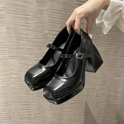 Tocuri înalte de damă, cu fundă elegantă, cu vârful pătrat, pantofi de mireasă, negru, cu toc gros, pentru petrecere de nuntă, din dantelă de perle