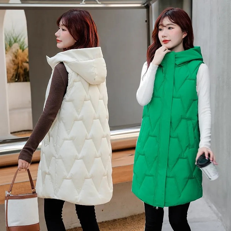 2023. Nova jesensko-zimska ženska jakna s pamučnim prslukom Ženska topla jakna bez rukava Dugi prsluk s kapuljačom Ženska gornja odjeća s prslukom