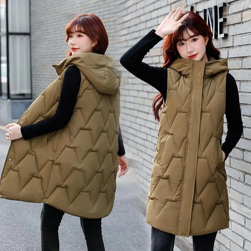 2023. Nova jesensko-zimska ženska jakna s pamučnim prslukom Ženska topla jakna bez rukava Dugi prsluk s kapuljačom Ženska gornja odjeća s prslukom