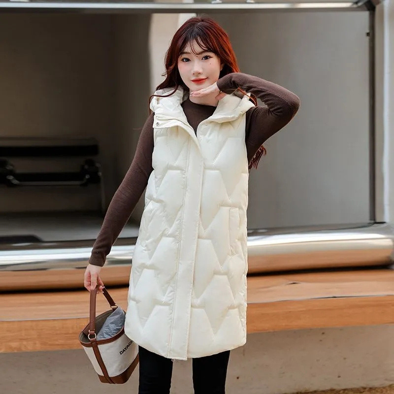 2023. Nova jesensko-zimska ženska jakna s pamučnim prslukom Ženska topla jakna bez rukava Dugi prsluk s kapuljačom Ženska gornja odjeća s prslukom