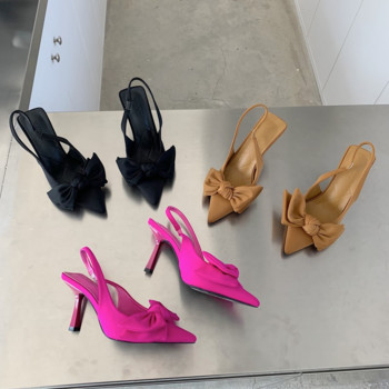 Летни маркови дамски сандали с гръб за 2022 г. Модни обувки с панделка и остри пръсти Дамска елегантна рокля Помпи Обувки
