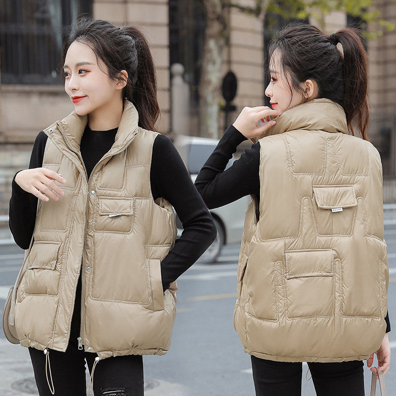 Moteriškos žieminės šiltos medvilnės paminkštintos liemenės be rankovių parko striukė Laisva stovi apykaklė Medvilniniai drabužiai studentų liemenė liemenė