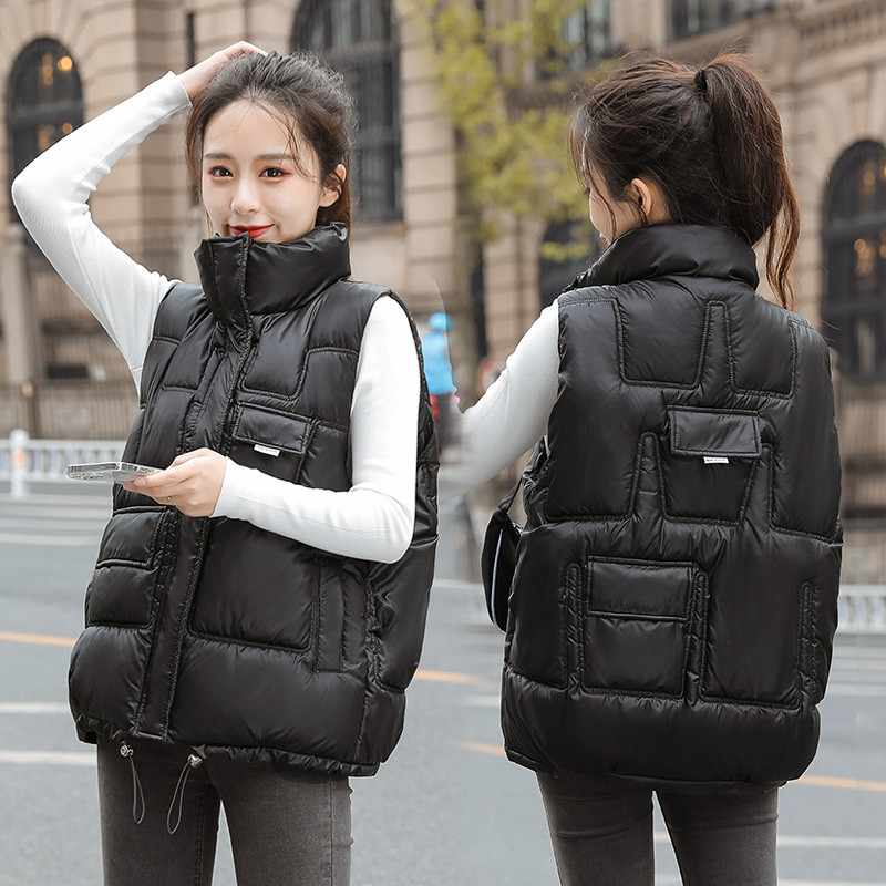 Moteriškos žieminės šiltos medvilnės paminkštintos liemenės be rankovių parko striukė Laisva stovi apykaklė Medvilniniai drabužiai studentų liemenė liemenė